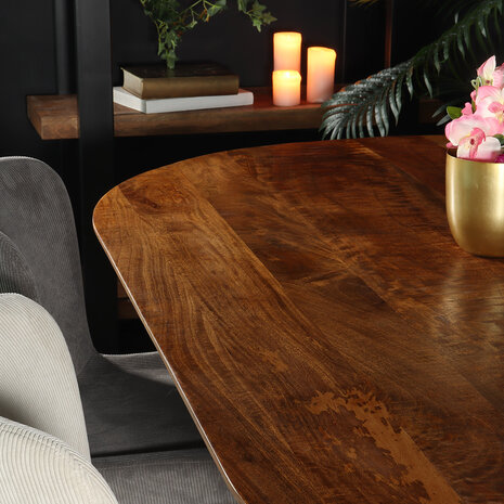 Lizzely Garden & Living Eettafel deens ovaal mangohout Fender 200x110cm bruin design tafel duurzaam mango eetkamertafel