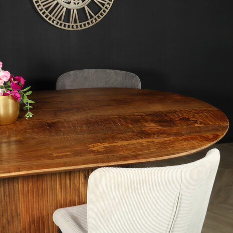 Lizzely Garden & Living Eettafel deens ovaal mangohout Fender 200x110cm bruin design tafel duurzaam mango eetkamertafel
