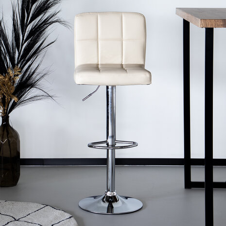 Lizzely Garden & Living Tweedekans model: Barkruk Anel met rugleuning: beige leder barstoel