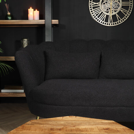 Lizzely Garden & Living Zitbank Belle 2 zits teddy zwart bankstel 140cm stof incl. 2 kussens bank