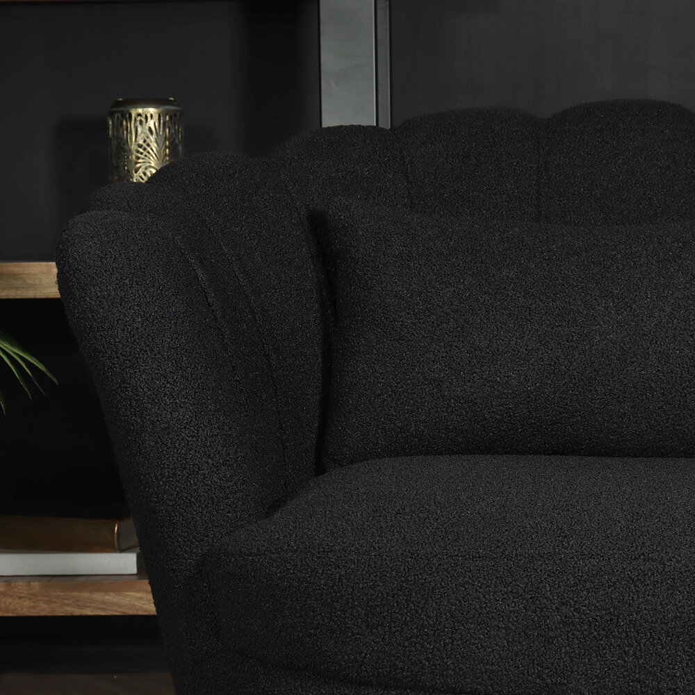 Zitbank Belle 2 zits teddy zwart bankstel 140cm stof incl. 2 kussens bank