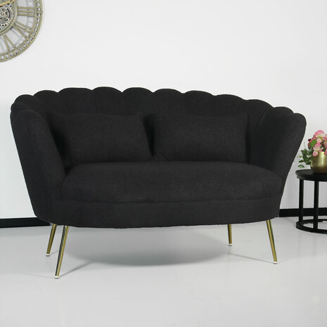 Lizzely Garden & Living Zitbank Belle 2 zits teddy zwart bankstel 140cm stof incl. 2 kussens bank