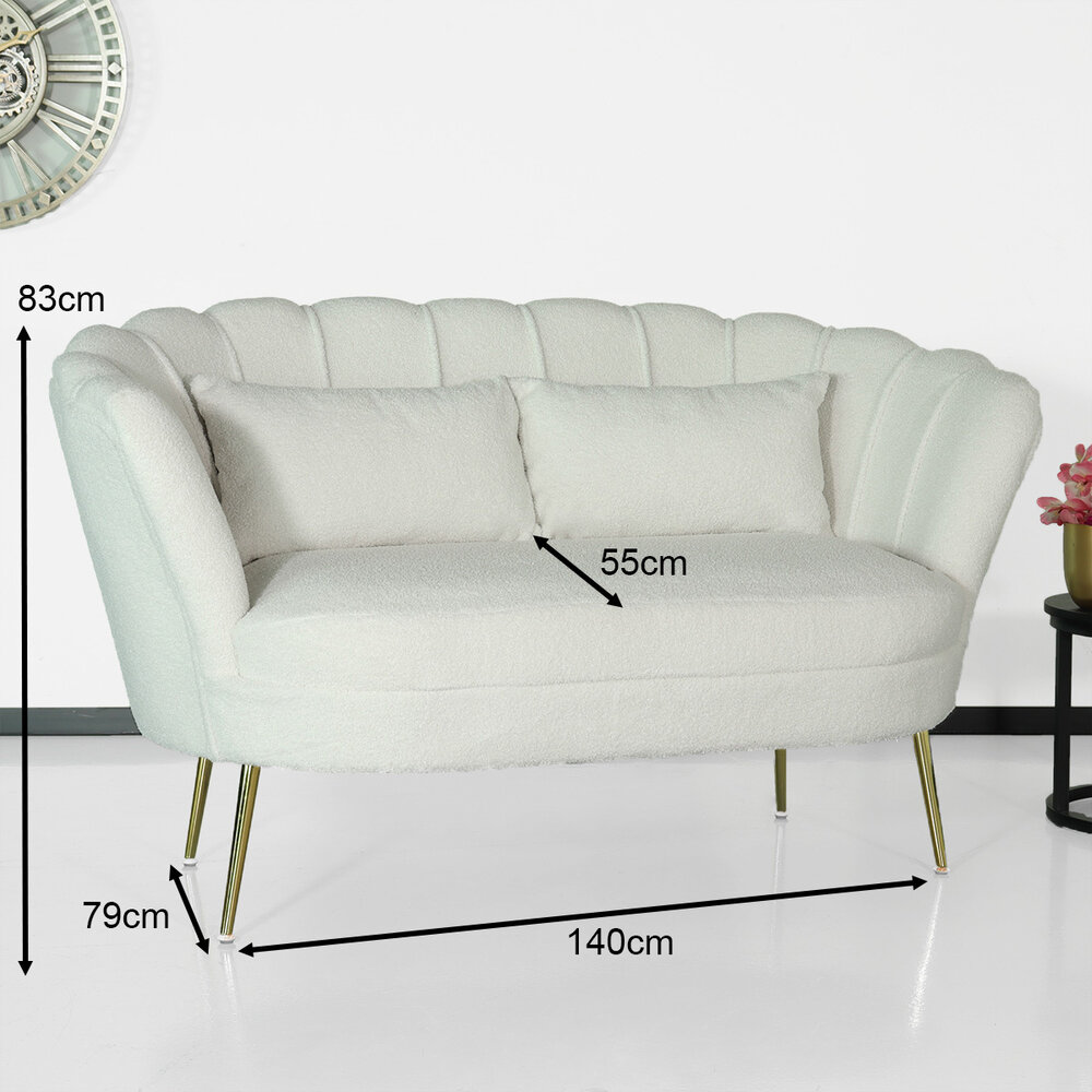 Zitbank Belle 2 zits teddy wit bankstel 140cm stof incl. 2 kussens bank