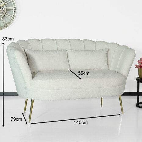 Lizzely Garden & Living Zitbank Belle 2 zits teddy wit bankstel 140cm stof incl. 2 kussens bank