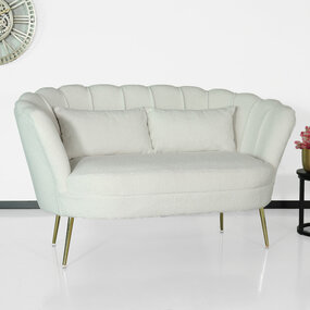 Lizzely Garden & Living Zitbank Belle 2 zits teddy wit bankstel 140cm stof incl. 2 kussens bank