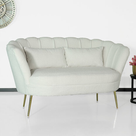 Lizzely Garden & Living Zitbank Belle 2 zits teddy wit bankstel 140cm stof incl. 2 kussens bank