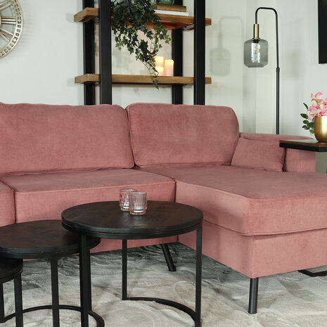 Lizzely Garden & Living Hoekbank design Lizza 269cm bank roze velvet loungebank zowel links als rechts bankstel