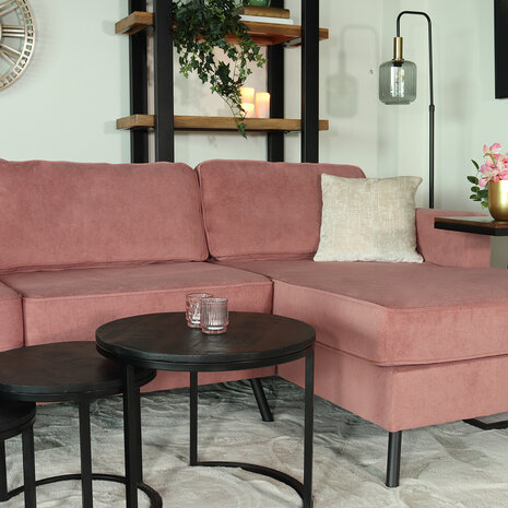 Lizzely Garden & Living Hoekbank design Lizza 269cm bank roze velvet loungebank zowel links als rechts bankstel