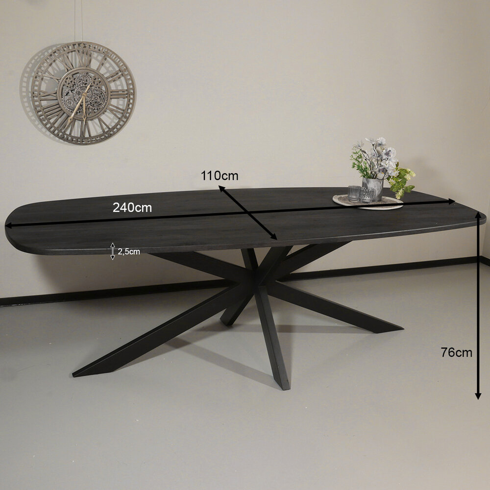 Eettafel Deens ovaal 240x110cm zwart Hero ovale eettafel