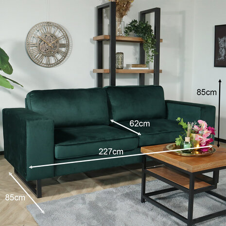 Lizzely Garden & Living Zitbank Zora 2,5-zits donkergroen velvet bank stof bankstel