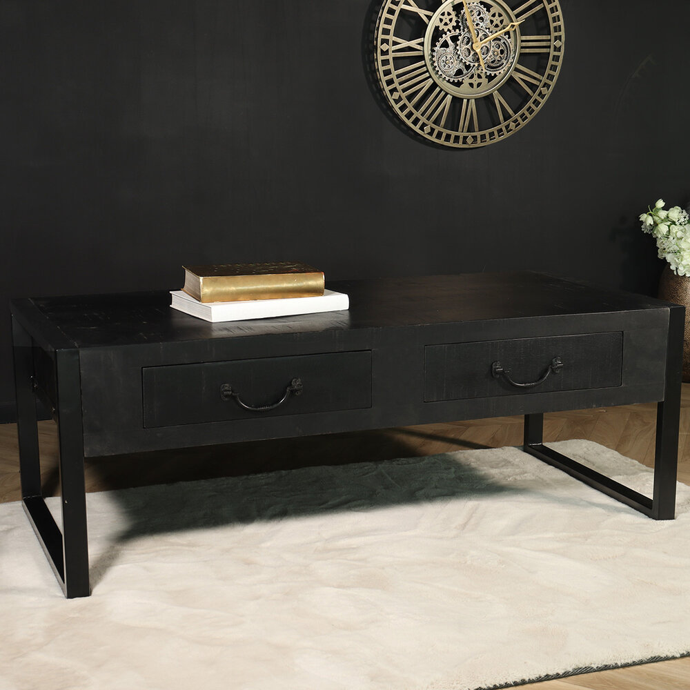 Salontafel industrieel mangohout Kai zwart 125cm side table Salontafel industrieel mangohout Kai zwart 125cm side table