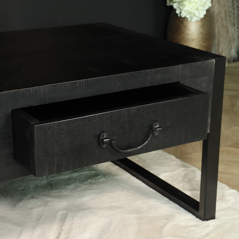 Salontafel industrieel mangohout Kai zwart 125cm side table Salontafel industrieel mangohout Kai zwart 125cm side table