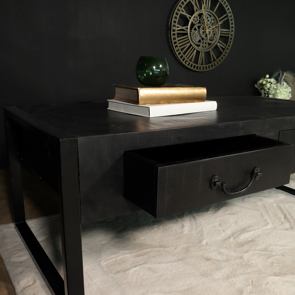 Salontafel industrieel mangohout Kai zwart 125cm side table Salontafel industrieel mangohout Kai zwart 125cm side table