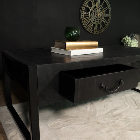 Lizzely Garden & Living Salontafel industrieel mangohout Kai zwart 125cm side table Lizzely Garden & Living Salontafel industrieel mangohout Kai zwart 125cm side table