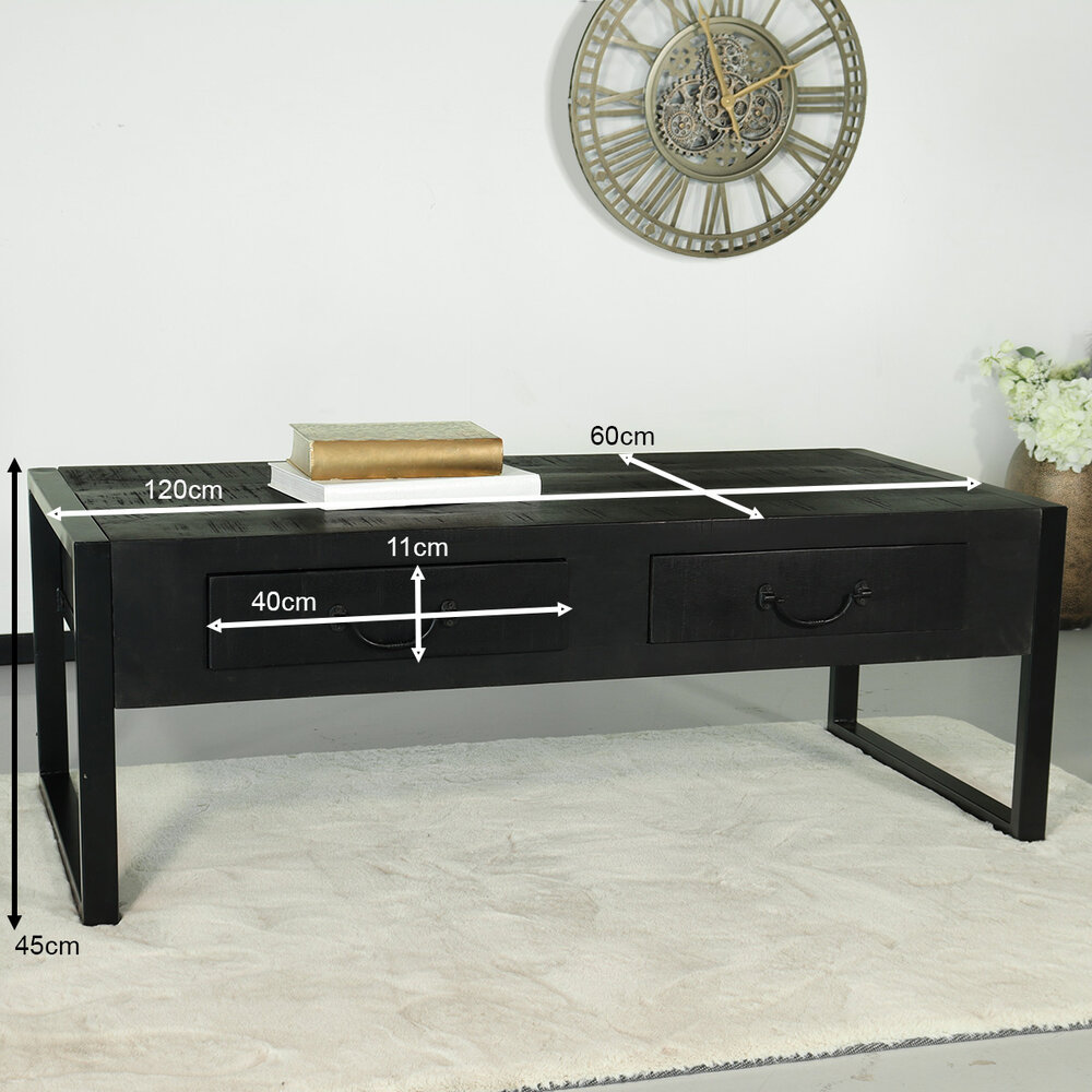 Salontafel industrieel mangohout Kai zwart 125cm side table Salontafel industrieel mangohout Kai zwart 125cm side table