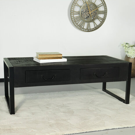 Lizzely Garden & Living Salontafel industrieel mangohout Kai zwart 125cm side table Lizzely Garden & Living Salontafel industrieel mangohout Kai zwart 125cm side table