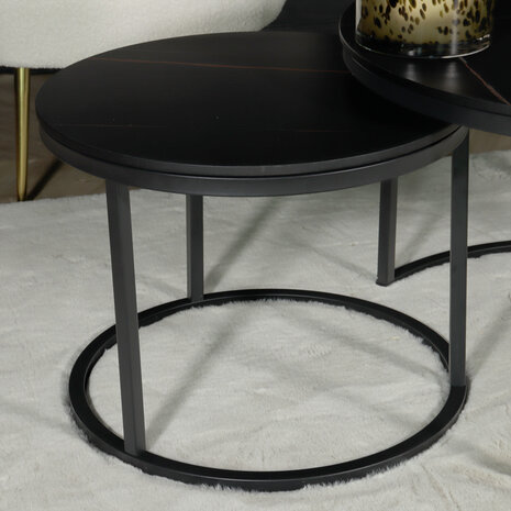 Lizzely Garden & Living Salontafel rond 2delig marmerlook Bero zwart side table steen bijzettafel Lizzely Garden & Living Salontafel rond 2delig marmerlook Bero zwart side table steen bijzettafel