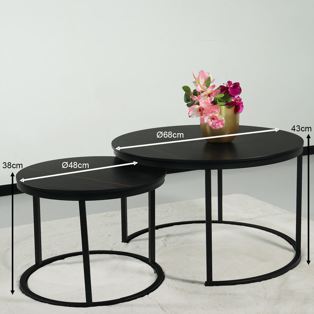 Salontafel rond 2delig marmerlook Bero zwart side table steen bijzettafel Salontafel rond 2delig marmerlook Bero zwart side table steen bijzettafel