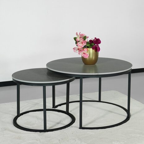 Lizzely Garden & Living Salontafel rond 2delig marmerlook Bero grijs side table steen bijzettafel Lizzely Garden & Living Salontafel rond 2delig marmerlook Bero grijs side table steen bijzettafel