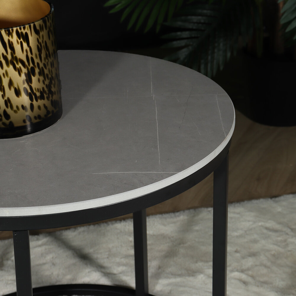 Salontafel rond 2delig marmerlook Lotte grijs side table steen bijzettafel Salontafel rond 2delig marmerlook Lotte grijs side table steen bijzettafel