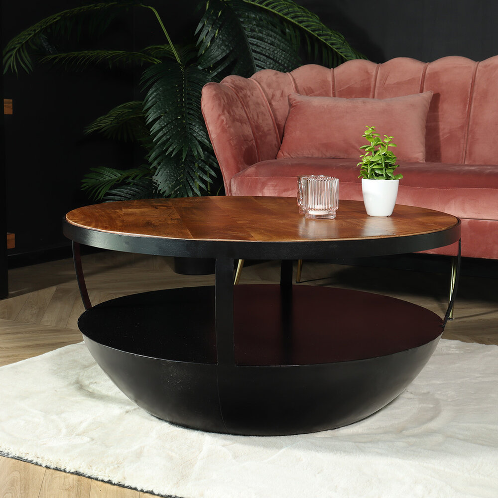 Salontafel rond mangohout Kayleigh 80x80 bruin - Laagsteprijsgarantie.com