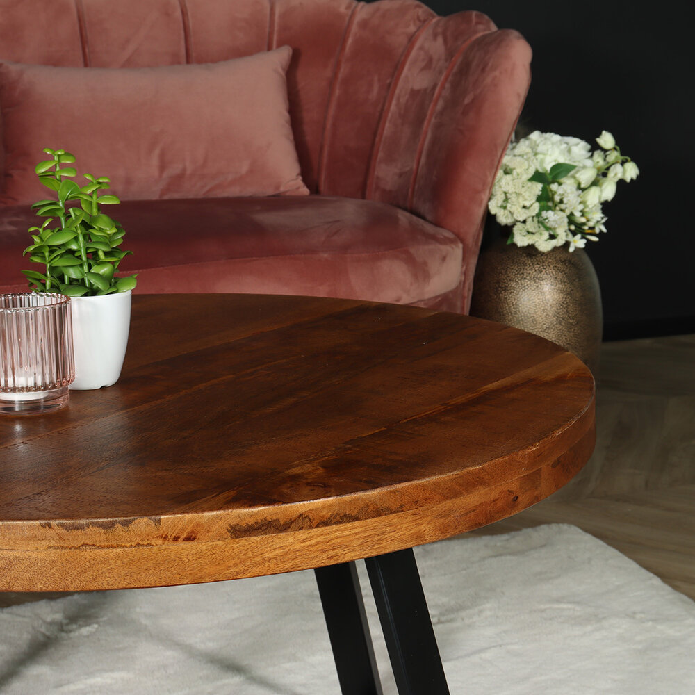 Salontafel rond mangohout Teun bruin side table industrieel bijzettafel mango hout