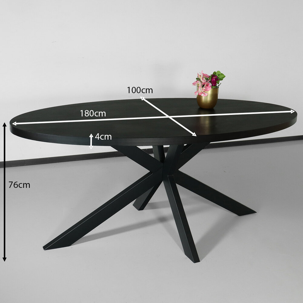 Eettafel ovaal melamine 180cm Tommy zwart ovale tafel