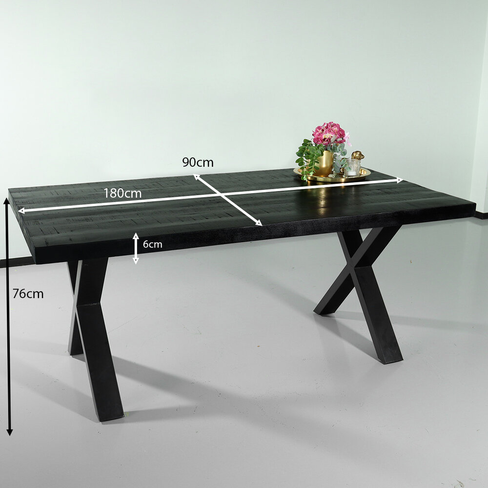 Eettafel rechthoekig mangohout Xavier zwart 180cm duurzaam tafel met X-poot mango eetkamertafel rechthoek hout Eettafel rechthoekig mangohout Xavier zwart 180cm duurzaam tafel met X-poot mango eetkamertafel rechthoek hout