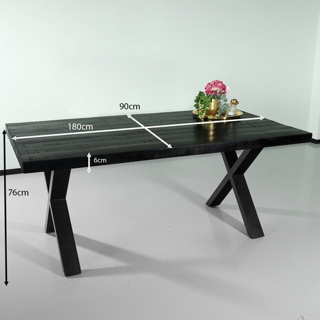 Lizzely Garden & Living Eettafel rechthoekig mangohout Xavier zwart 180cm duurzaam tafel met X-poot mango eetkamertafel rechthoek hout Lizzely Garden & Living Eettafel rechthoekig mangohout Xavier zwart 180cm duurzaam tafel met X-poot mango eetkamertafel rechthoek hout