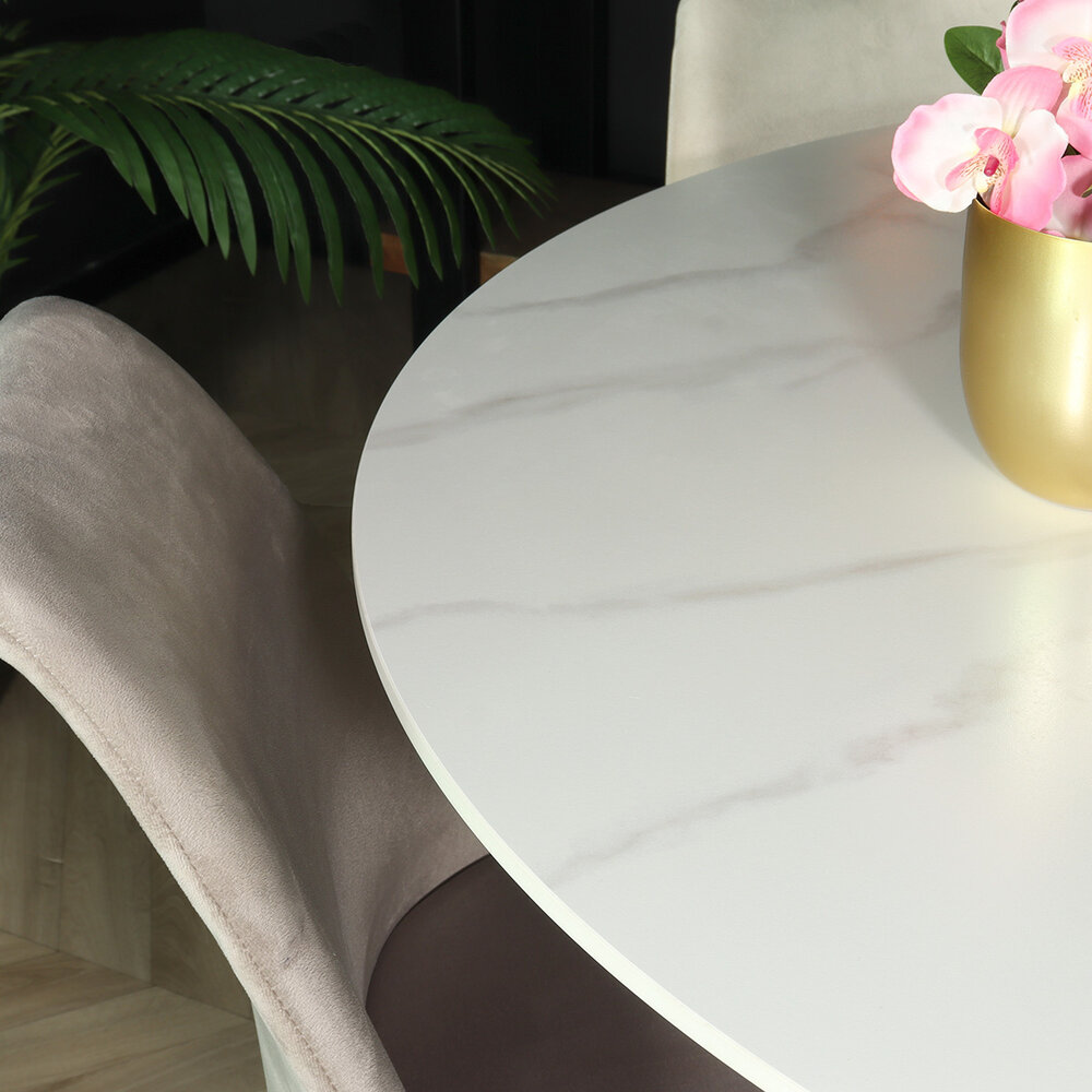 Eettafel rond 120cm Jenna marmerlook wit ronde tafel Eettafel rond 120cm Jenna marmerlook wit ronde tafel