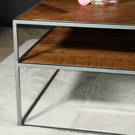 Lizzely Garden & Living Salontafel industrieel mangohout Sofia 140cm bruin visgraat side table massief hout mango bijzettafel Lizzely Garden & Living Salontafel industrieel mangohout Sofia 140cm bruin visgraat side table massief hout mango bijzettafel