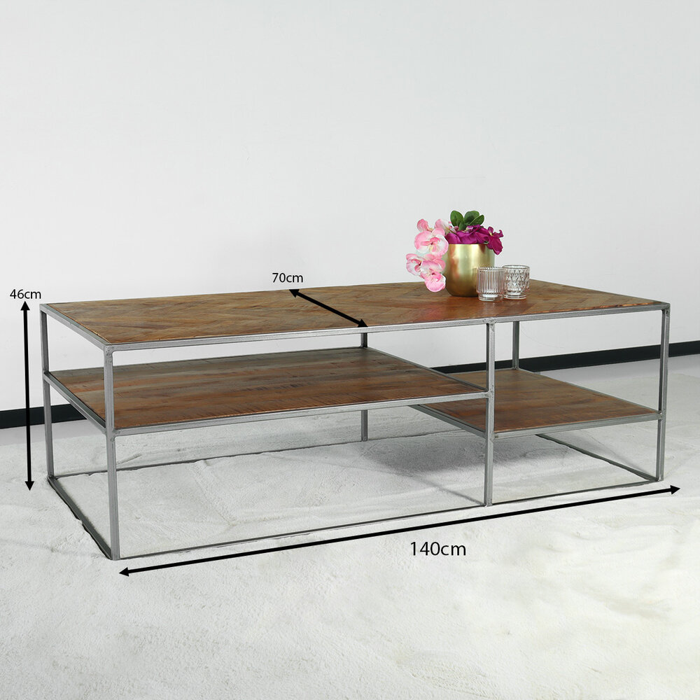 Salontafel industrieel mangohout Sofia 140cm bruin visgraat side table massief hout mango bijzettafel Salontafel industrieel mangohout Sofia 140cm bruin visgraat side table massief hout mango bijzettafel