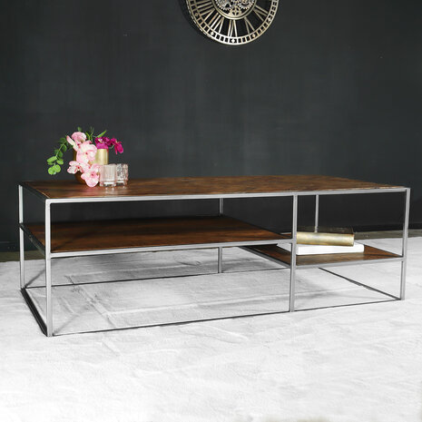 Lizzely Garden & Living Salontafel industrieel mangohout Sofia 140cm bruin visgraat side table massief hout mango bijzettafel Lizzely Garden & Living Salontafel industrieel mangohout Sofia 140cm bruin visgraat side table massief hout mango bijzettafel