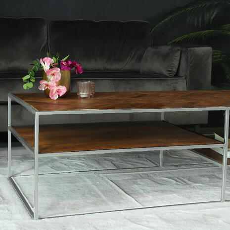 Lizzely Garden & Living Salontafel industrieel mangohout Sofia 140cm bruin visgraat side table massief hout mango bijzettafel Lizzely Garden & Living Salontafel industrieel mangohout Sofia 140cm bruin visgraat side table massief hout mango bijzettafel