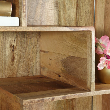 Lizzely Garden & Living Kast industrieel mangohout Sofia lichtbruin 180cm visgraat vakkenkast mango hout wandkast