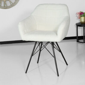 Lizzely Garden & Living Eetkamerstoel met armleuning Lola wit teddy eetstoel