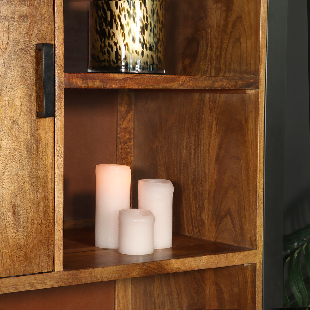 Industriële kast mangohout Dexie 150x100cm bruin en zwart wandkast duurzaam mango Industriële kast mangohout Dexie 150x100cm bruin en zwart wandkast duurzaam mango