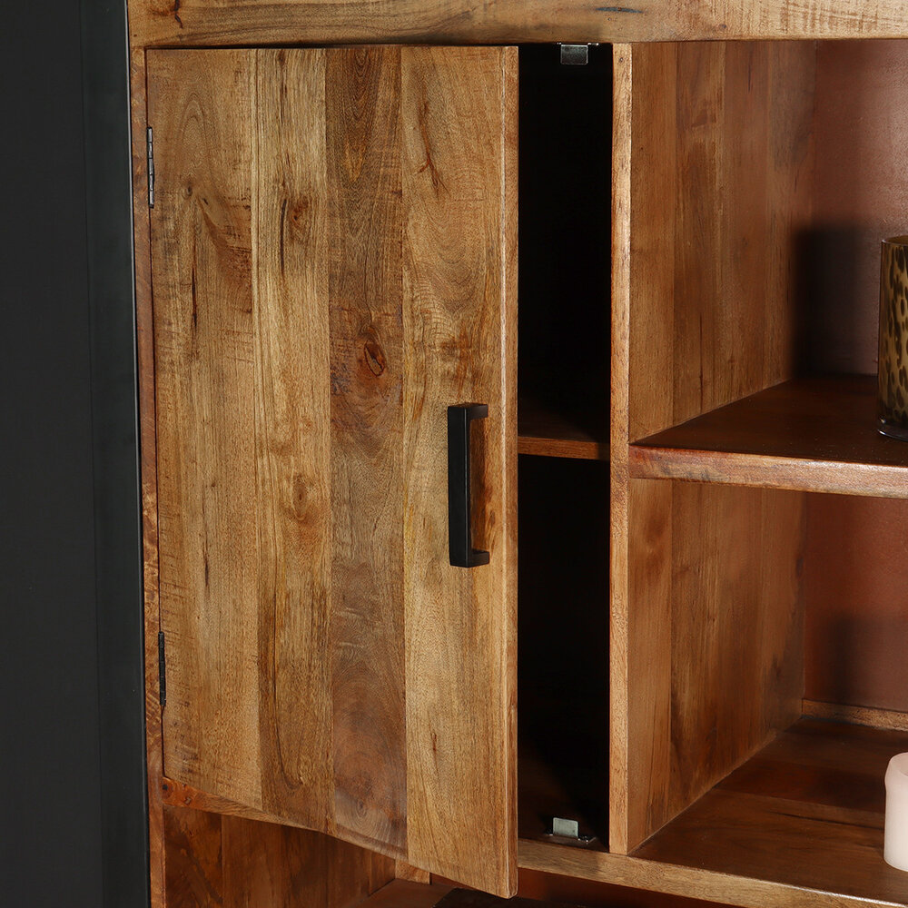 Industriële kast mangohout Dexie 150x100cm bruin en zwart wandkast duurzaam mango Industriële kast mangohout Dexie 150x100cm bruin en zwart wandkast duurzaam mango