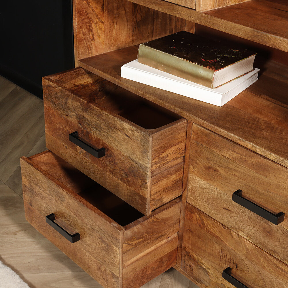 Industriële kast mangohout Dexie 150x100cm bruin en zwart wandkast duurzaam mango Industriële kast mangohout Dexie 150x100cm bruin en zwart wandkast duurzaam mango