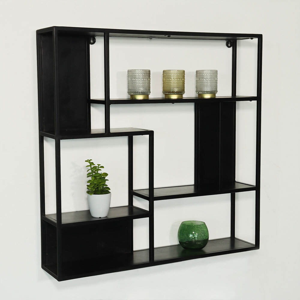 FineBuy Wandplank 58x60x15 cm Sheesham Massief Hout Boomvorm Hangplank Modern | Muurplank Hangende Plank | Plank voor de Wand Zwevend