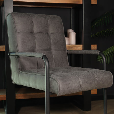 Lizzely Garden & Living Eetkamerstoel met armleuning Indy antraciet microvezel eetstoel