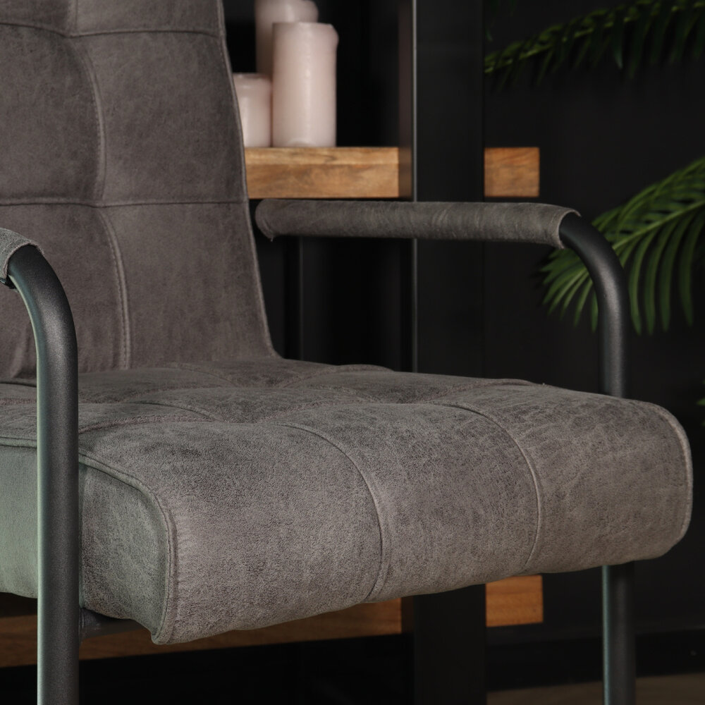 Eetkamerstoel met armleuning Indy antraciet microvezel eetstoel