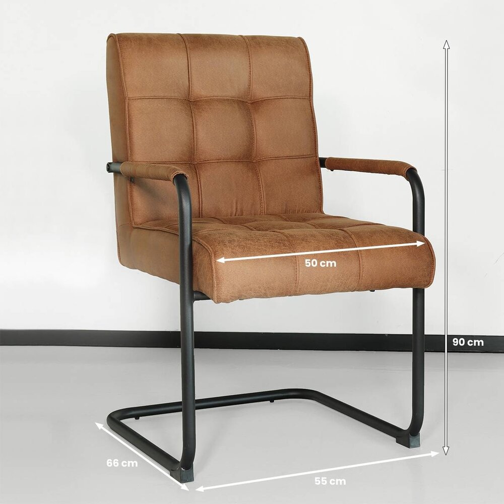 Eetkamerstoel met armleuning Indy cognac microvezel eetstoel Eetkamerstoel met armleuning Indy cognac microvezel eetstoel
