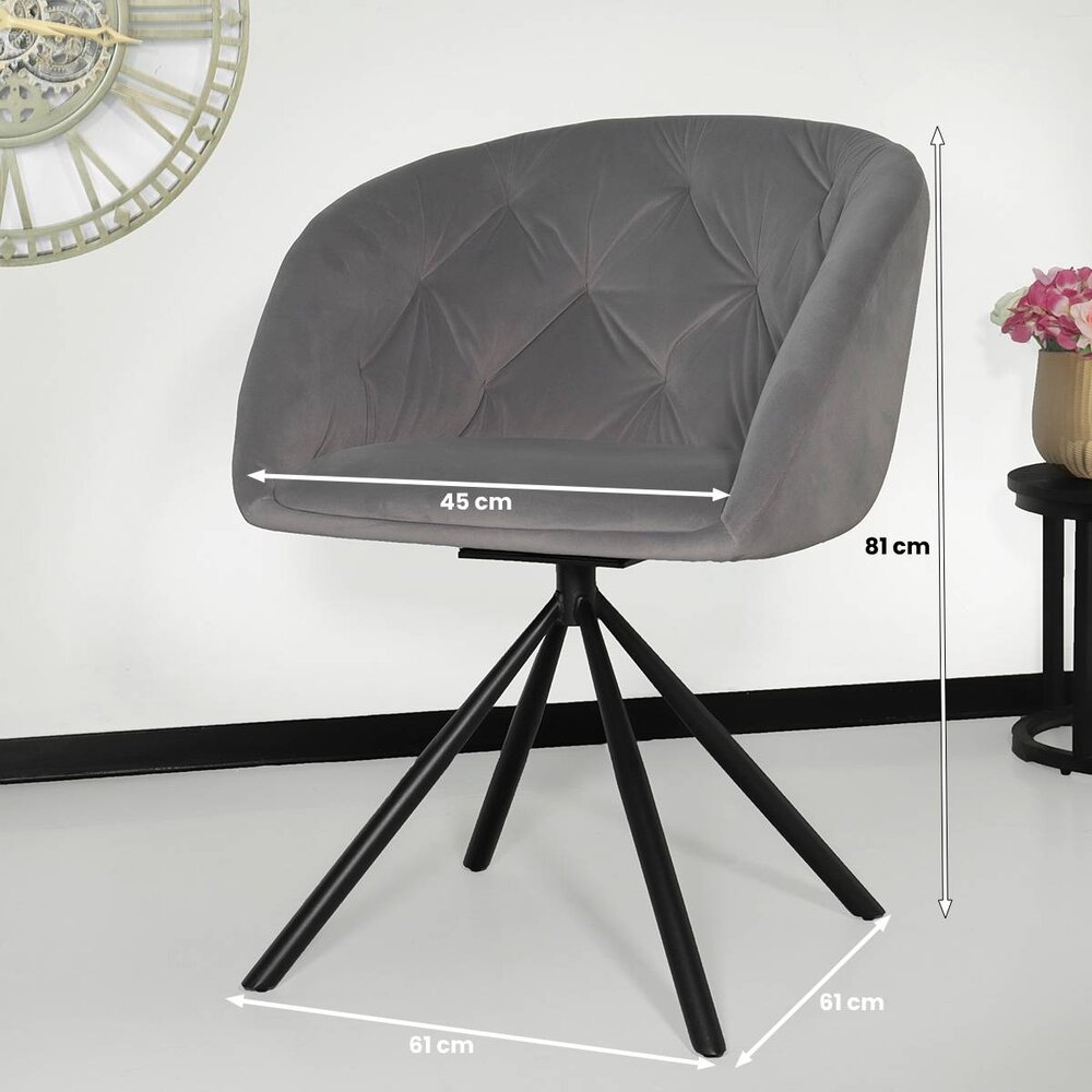 Eetkamerstoel draaibaar Tamara grijs velvet draaibare eetstoel Eetkamerstoel draaibaar Tamara grijs velvet draaibare eetstoel