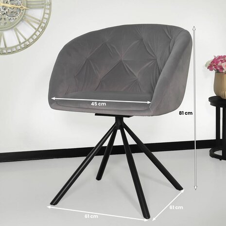 Lizzely Garden & Living Eetkamerstoel draaibaar Tamara grijs velvet draaibare eetstoel Lizzely Garden & Living Eetkamerstoel draaibaar Tamara grijs velvet draaibare eetstoel