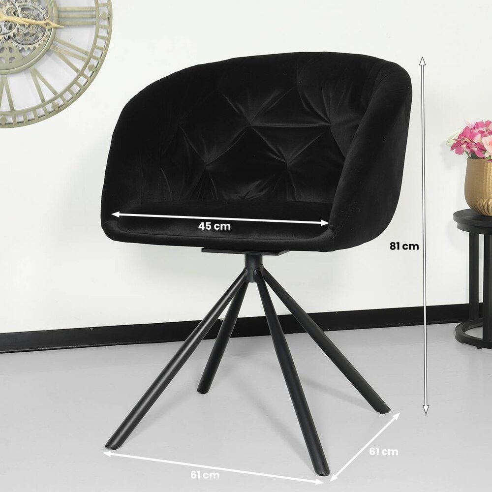 Eetkamerstoel draaibaar Tamara zwart velvet draaibare eetstoel Eetkamerstoel draaibaar Tamara zwart velvet draaibare eetstoel