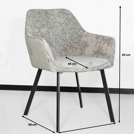 Lizzely Garden & Living Eetkamerstoel met armleuning Yurgan chenille grijs eetstoel Lizzely Garden & Living Eetkamerstoel met armleuning Yurgan chenille grijs eetstoel