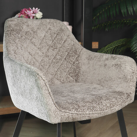 Lizzely Garden & Living Eetkamerstoel met armleuning Yurgan chenille grijs eetstoel Lizzely Garden & Living Eetkamerstoel met armleuning Yurgan chenille grijs eetstoel