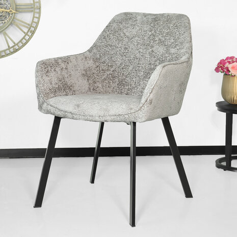 Lizzely Garden & Living Eetkamerstoel met armleuning Yurgan chenille grijs eetstoel Lizzely Garden & Living Eetkamerstoel met armleuning Yurgan chenille grijs eetstoel