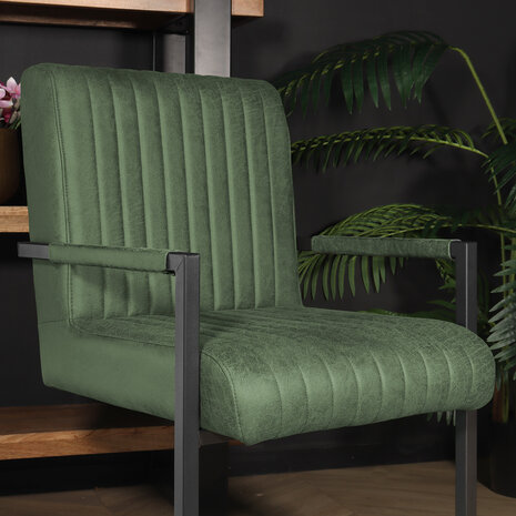 Lizzely Garden & Living Eetkamerstoel met armleuning Timor donkergroen microvezel eetstoel